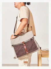 Canvas Leather Convertible Backpack Messenger Bag Satchel Backpack Mens Canvas Messenger Backpack for Men - imessengerbags