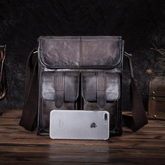 Cool Brown Leather Vertical Messenger Bag Men's Brown Side Bag Shoulder Bag Courier Bag For Men - imessengerbags