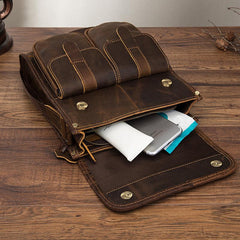 Cool Brown Leather Vertical Messenger Bag Men's Brown Side Bag Shoulder Bag Courier Bag For Men - imessengerbags