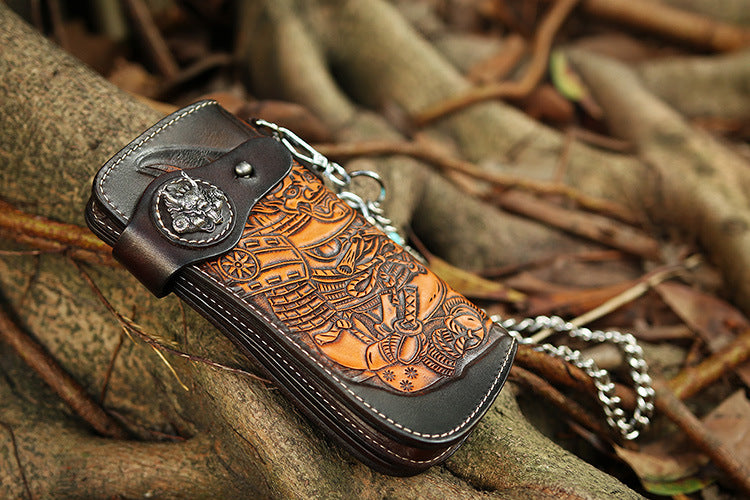 Japanese Ghost Tooled Leather Men's Biker Wallet Chain Wallet Long