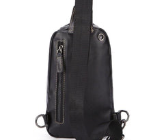 Cool Black Leather Chest Bag Sling Bag Crossbody Sling Bag Hiking Sling Bag For Men - imessengerbags