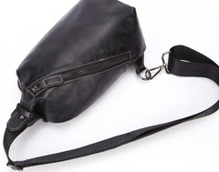 Cool Black Leather Chest Bag Sling Bag Crossbody Sling Bag Hiking Sling Bag For Men - imessengerbags