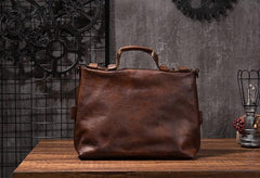 Cool Leather Mens Briefcase 14inch Laptop Bag Work Handbag Shoulder Bag Business Bag for Men - imessengerbags