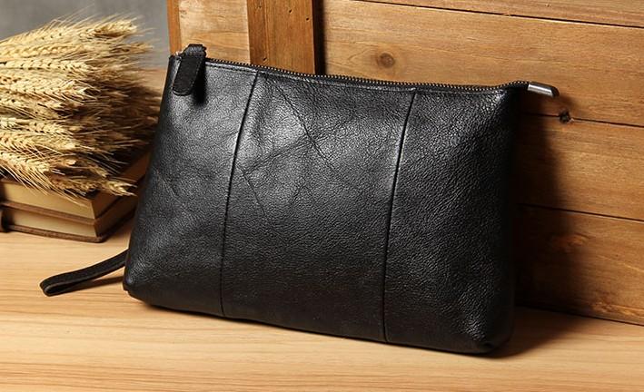 PERSONALIZED GENUINE LEATHER & WAXED CANVAS MEN ZIPPER CLUTCH BAG