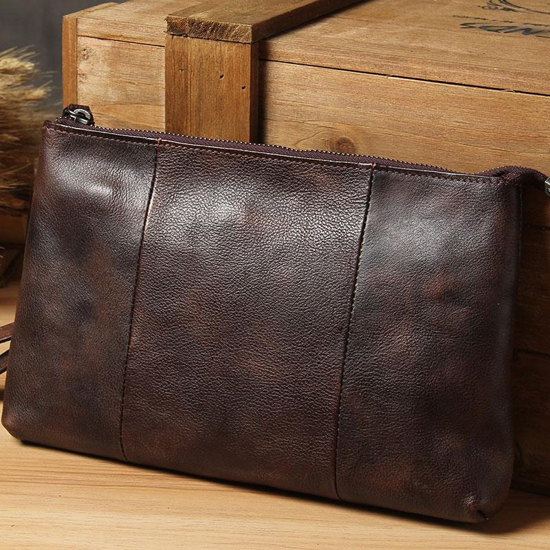 Vintage Clutch Bag For Men - Leather Classical Floral Wrist Purse Wall –