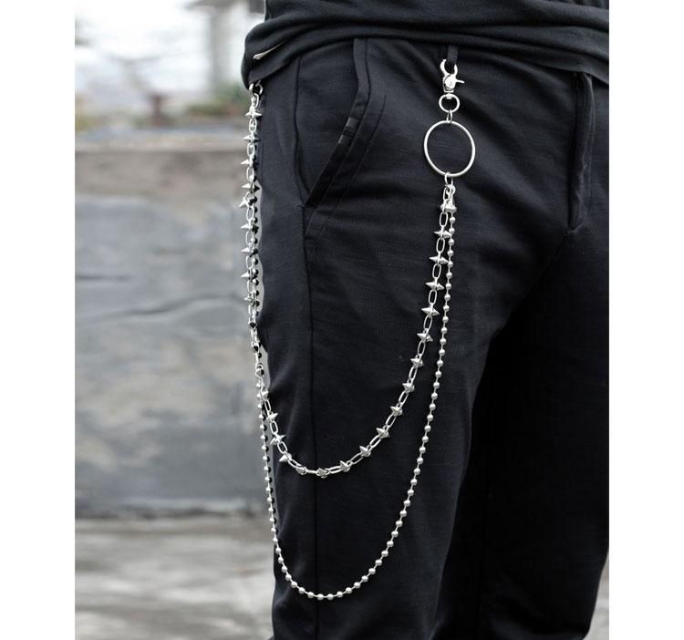 Men Pewter Wallet Chain Metal Fashion Jeans Pants Spike Biker Black Faux  Leather
