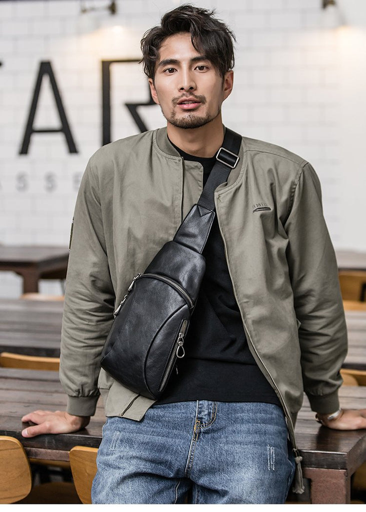 Cool Leather Mens 8 Black Backpack Sling Bag Chest Bag One