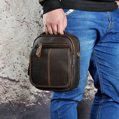 Tan Cool Leather Men Small Side Bag Messenger Bag Belt Pouch Waist Bag for Men