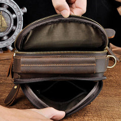 Tan Cool Leather Men Small Side Bag Messenger Bag Belt Pouch Waist Bag for Men