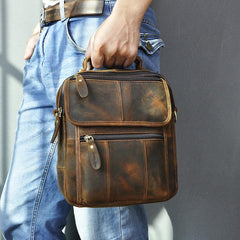 Dark Brown LEATHER MENS Vertical SHOULDER BAG SIDE BAG COURIER BAG MESSENGER BAG FOR MEN - imessengerbags