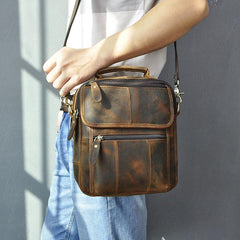 Dark Brown LEATHER MENS Vertical SHOULDER BAG SIDE BAG COURIER BAG MESSENGER BAG FOR MEN