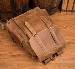 Dark Brown Fashion Mens Leather 15-inch Brown Computer Backpacks Brown Travel Backpacks School Backpacks for men - imessengerbags