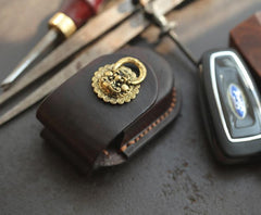 Dark Brown Handmade Genuine Leather Mens Car Key Case Car Key Holder For Men - imessengerbags