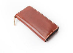 Dark Brown Handmade Leather Mens Long Wallet Zipper Bifold Long Clutch Wallets For Men - imessengerbags