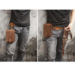 Handmade LEATHER MEN Belt Pouch Brown Waist BAG MIni Side Bag Belt Bag FOR MEN