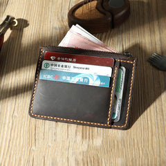 Handmade Blue Leather Mens Front Pocket Wallets Personalized Slim Card Wallet for Men