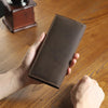 Handmade Coffee Leather Mens Bifold Long Wallets Personalized Black Checkbook Wallet for Men