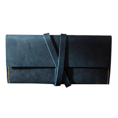 Handmade Leather Womens Long Wallets Personalized Wrap Tie Checkbook Wallet for Men