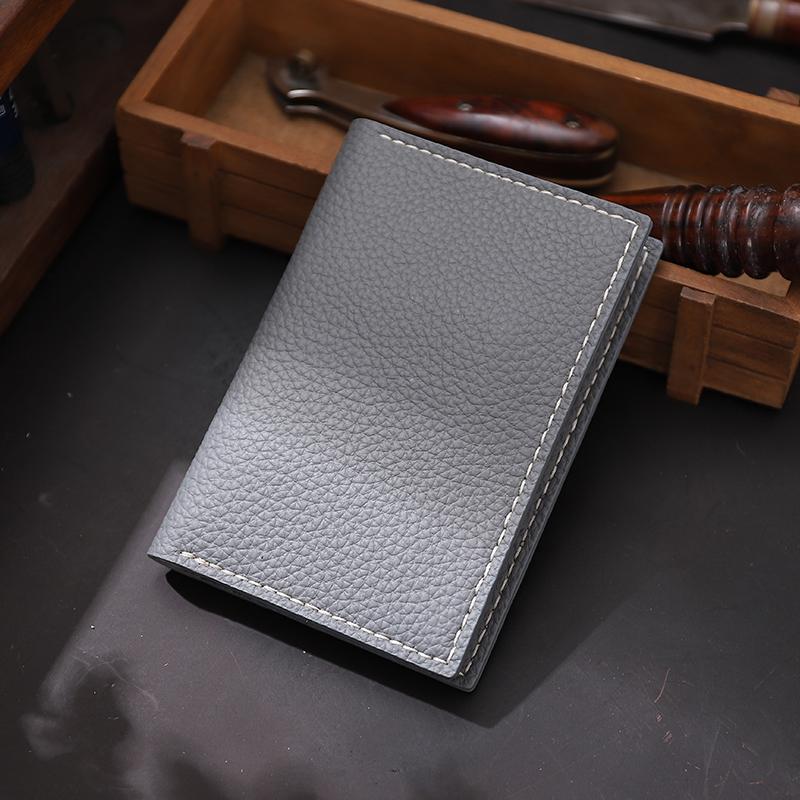 Handmade Gray Mens Slim Travel Billfold Wallets Personalized Leather Passport Wallet for Men