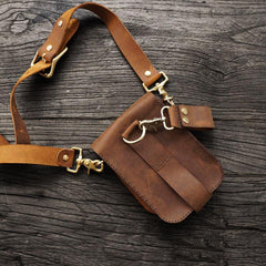 Handmade LEATHER MEN Belt Pouch Brown Waist BAG MIni Side Bag Belt Bag FOR MEN