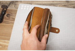 Handmade Leather Mens Bifold Long Wallet Clutch Checkbook Wallet Lots Cards Long Wallet for Men