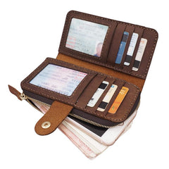 Handmade Leather Mens Bifold Long Wallet Clutch Checkbook Wallet Lots Cards Long Wallet for Men