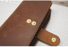 Handmade Leather Mens Bifold Long Wallet Clutch Checkbook Wallet Lots Cards Long Wallet for Men