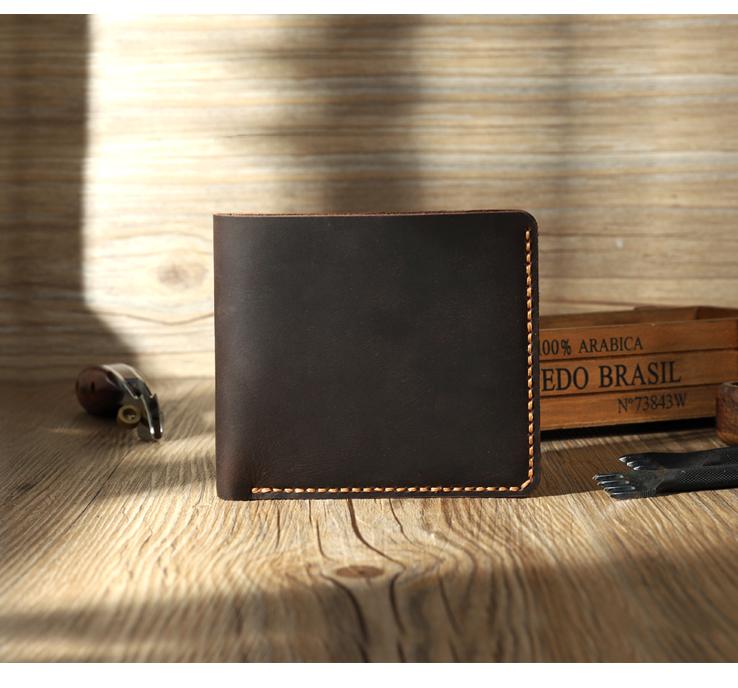 Handmade Coffee Leather Mens Trifold Billfold Wallet Personalize Trifold Small Wallets for Men