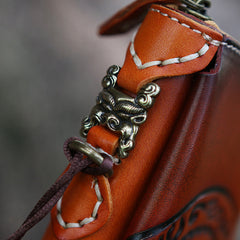 Handmade Leather Tooled Tibetan Totem Long Wallet Cool Zipper Clutch Wristlet Wallet for Men