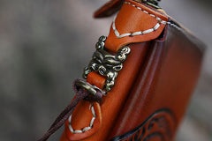 Handmade Leather Tooled Tibetan Totem Long Wallet Cool Zipper Clutch Wristlet Wallet for Men