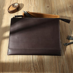 Handmade Mens Slim Clutch Purse Folder Purse Personalized Coffee Leather Envelope Bag for Men