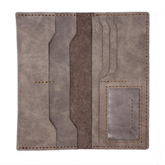 Handmade Slim Leather Mens Bifold Long Wallets Checkbook Wallet Lots Cards Long Wallet for Men