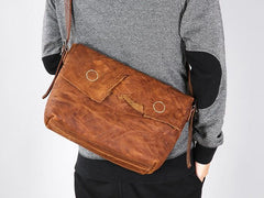 Handmade Vintage Leather Mens Cool Shoulder Bag Messenger Bag Chest Bag Bike Bag Cycling Bag for men - imessengerbags