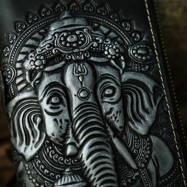 tooled leather mens wallet​ Ganesha Leather Tooled Biker Wallet Cool Handmade Leather Chain Wallet for Men