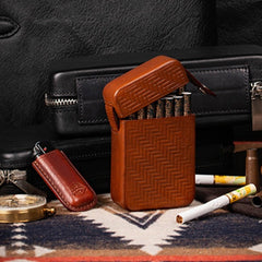 Classic Brown Leather Mens 20pcs Cigarette Holder Cases Stamped Cigarette Case for Men