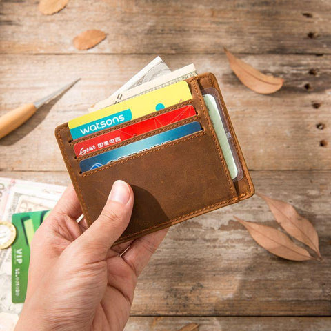 Slim Leather Mens Small Bifold Wallet Money Clip Wallet Billfold Wallet Front Pocket Wallet for Men