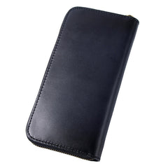 Around Zip Black Leather Long Wallet Mens Wolf Zipper Clutch Wallet for Men