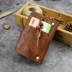 Vintage Leather Men's billfold Small Wallet Brown Key Wallet Card Wallet For Men - imessengerbags