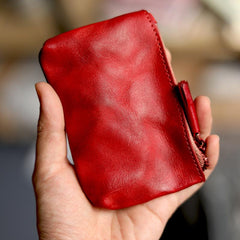 Vintage Slim Brown Leather Mens Coin Wallet Zipper Coin Holder Brown Change Pouch For Men - imessengerbags