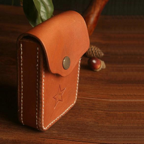 Handmade Brown Leather Mens Cigarette Case Cool Cigarette Holder with Belt Loop for Men - imessengerbags