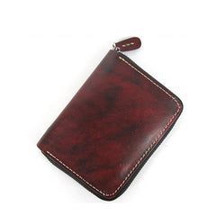 [On Sale] Handmade Cool Mens Leather Small Wallet billfold Wallet with Zippers