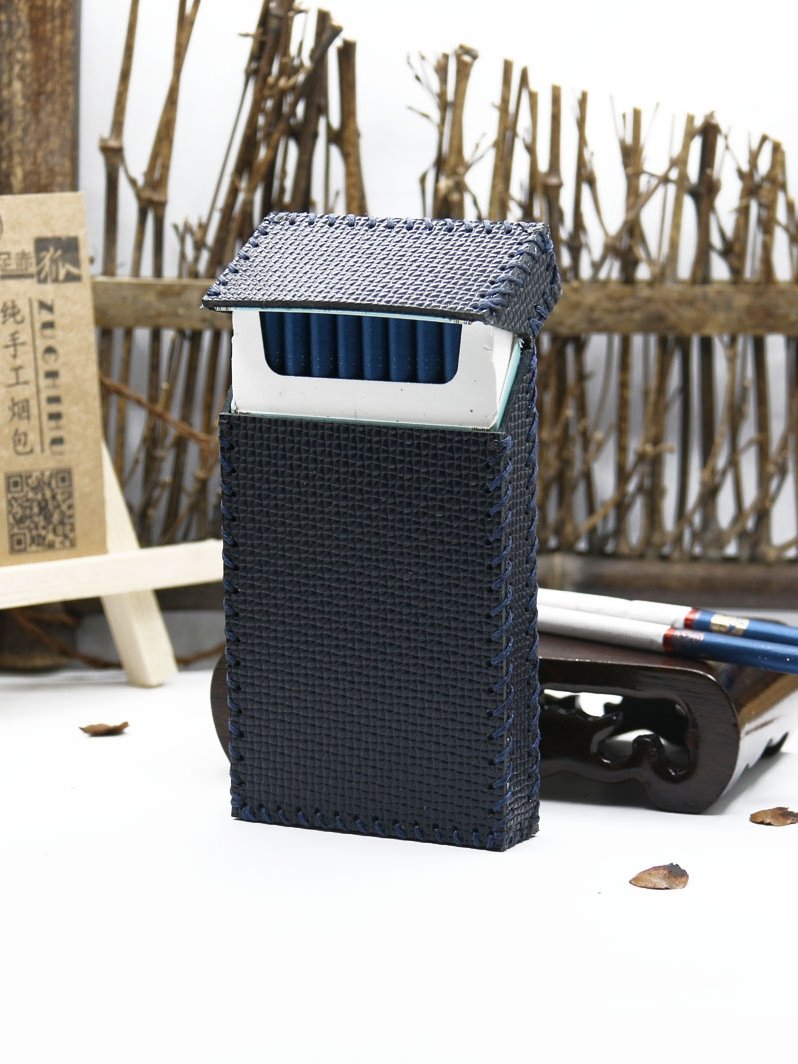 Handmade Leather Dark Blue Womens Cigarette Holder Case for Women - imessengerbags