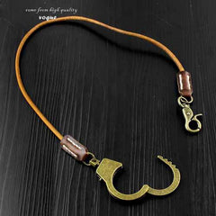 Badass Tan Leather Long Wallet Chain Cool Handcuff Punk Rock Biker Trucker Wallet Chain Trucker Wallet Key Chain for Men - imessengerbags