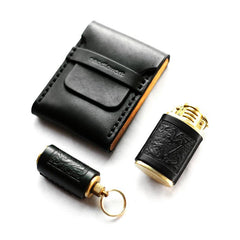 Cool Wooden Black Leather Mens Cigarette Case Custom Cigarette Holder for Men - imessengerbags