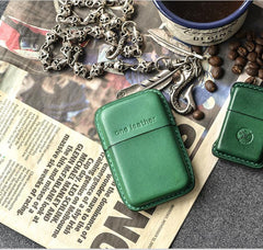 Handmade Green Leather Mens 11pcs Cigarette Holder Case Cool Custom Cigarette Case for Men - imessengerbags