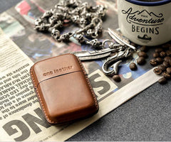 Handmade Brown Leather Mens 11pcs Cigarette Holder Case Cool Custom Cigarette Case for Men - imessengerbags