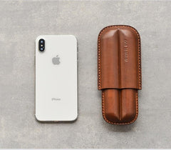 Cool Brown Leather Mens 2pcs Cigar Case Cool Custom Leather Cigar Case for Men - imessengerbags