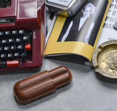 Cool Brown Leather Mens 2pcs Cigar Case Cool Custom Leather Cigar Case for Men - imessengerbags