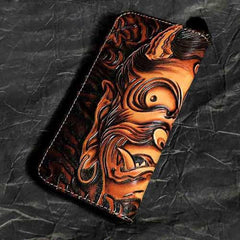 Badass Black Leather Men's Clutch Wallet Buddha Handmade Tooled Zipper Long Wallets For Men - imessengerbags