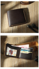 Handmade Slim Black Leather Mens Billfold Wallets Personalize Bifold Small Wallets for Men